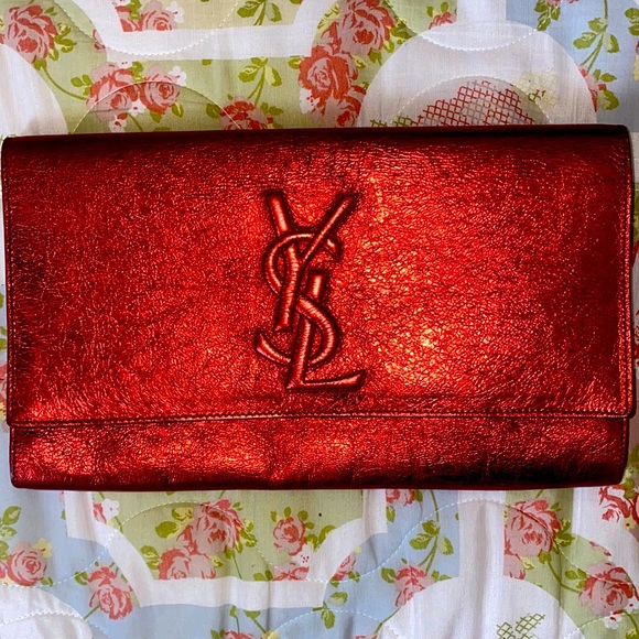 RARE metallic red YSL Belle du Jour leather clutch - Picture 2 of 16